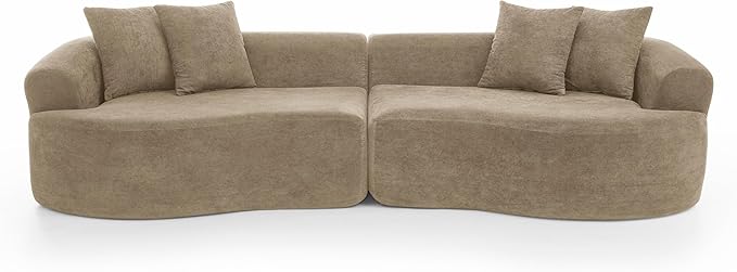 DEINPPA Oversized Modular Couch with 4 Pillows 4-Seater Curved Cloud Sofa Chenille Upholstered Comfy Couch for Living Room Apartment Office No Assembly Needed-Camel