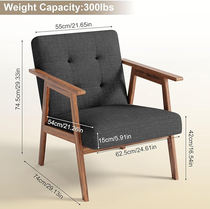 Accent Chair Upholstered Fabric Lounge Chair with Solid Wood Frame &amp Soft Cushion for Living Room Bedroom Balcony