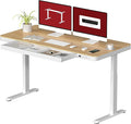 SANODESK Standing Desk with Drawer Electric Height Adjustable Home Office Desk with Storage &amp USB Ports 55 inch Maple Wood Tabletop/White Frame