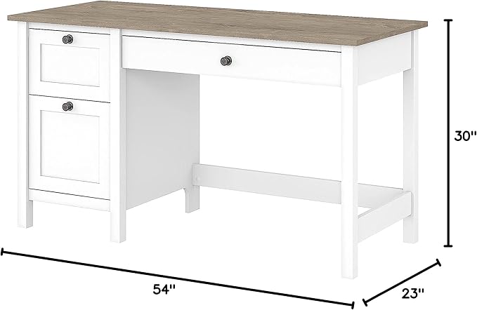 Bush Furniture Mayfield 54W Computer Desk with Drawers in Pure White and Shiplap Gray| Table and Storage for Home Office Workspace