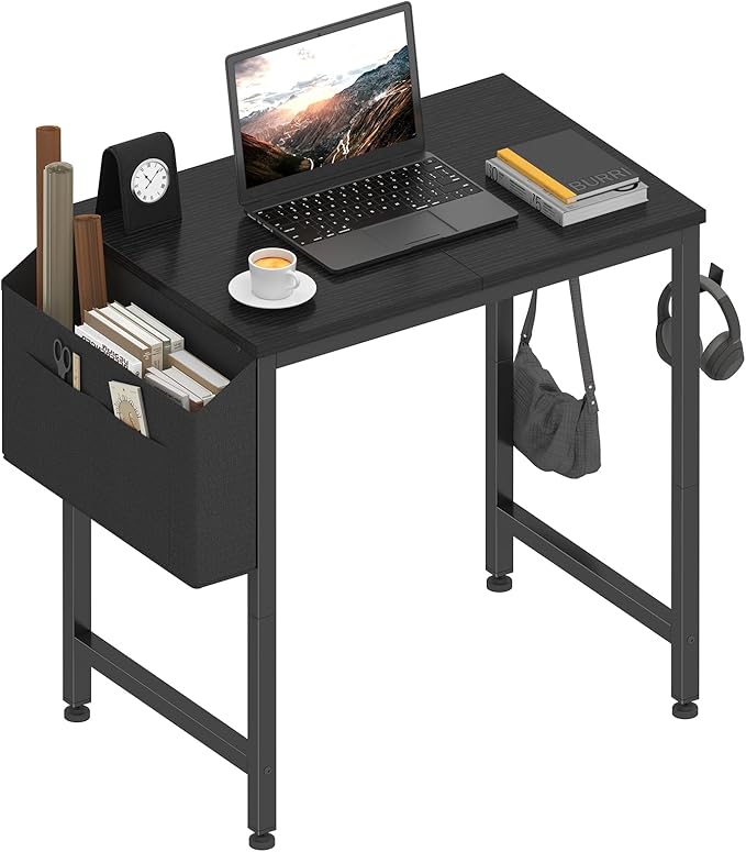 Lufeiya Small Desk for Small Spaces 24 Inch Kids Girls Study Writing Mini Desks for Bedroom Simple Modern Laptop PC Little Side Table with Storage Bag Headphone Hooks Black