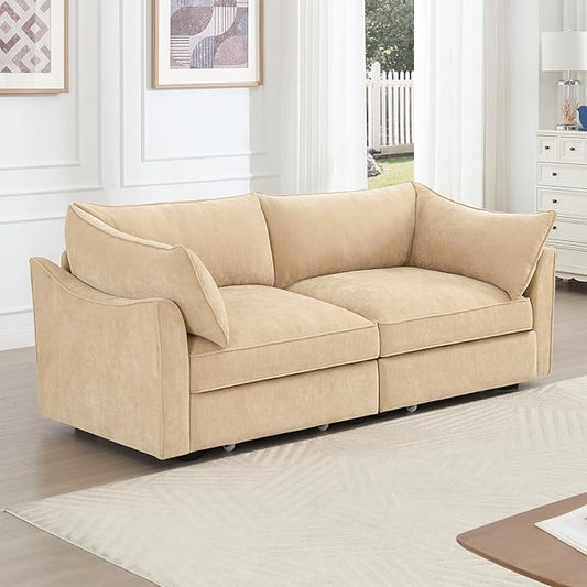 Modern Style Loveseat Sofa with Pull Out Storage Drawers Under Each Seat 2-Seat Couch with Excellent Storage Space Suitable for Small Living Rooms