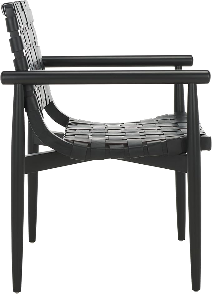 SAFAVIEH Home Collection Dionne Black Solid Wood/Black Leather Woven Accent Chair (Fully Assembled)