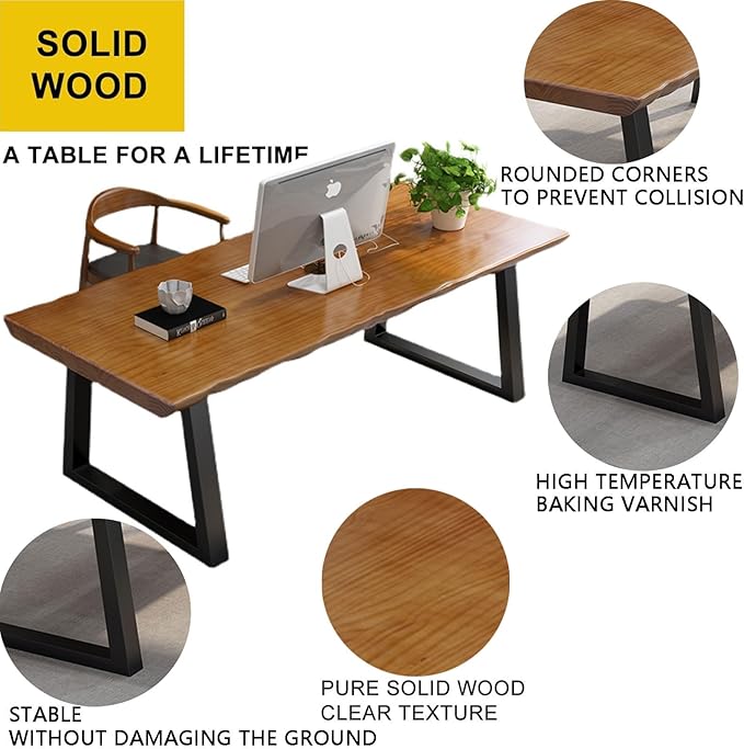 Modern Solid Wood Executive Desk – Spacious and Minimalist Home Office Workstation Perfect for Writing and Professional Use (Light Brown 47in)