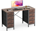 Sweetcrispy Desk with 8 Fabric Storage Drawers Computer Office 47 Inch Gaming Writing Study Table with X-Shaped Reinforced Structure for Home Office Bedroom PC Desk Brown