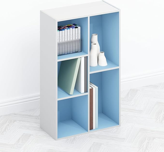 Furinno TOMI TV Stand 5-Cube Entertainment Center with Open Shelf Reversible TV Console for Living Room Bedroom Home Office Light Blue