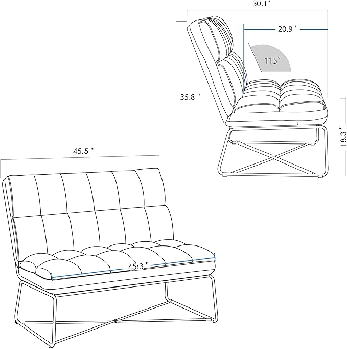 MCombo Loveseat Sofa Couch Mid-Century Velvet Armless Settee 2-Seater Upholstered Bench for Living Room Bedroom 4018 (2 Sets Brown)