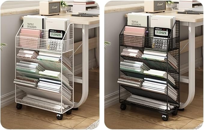 Mobile Filing Cabinet with Wheels Desk Bookshelf Document Book Storage Shelf Floor Simple Bookcase Wheeled Cart File Cabinet(White)