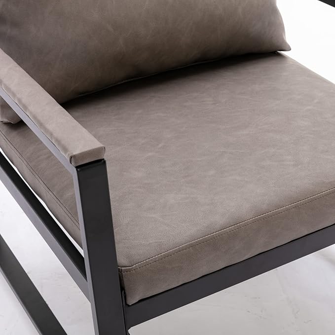 FurnitureModern Faux Leather Accent Chair with Black Powder Coated Metal e Single Sofa for Living Room Bedroom Gray