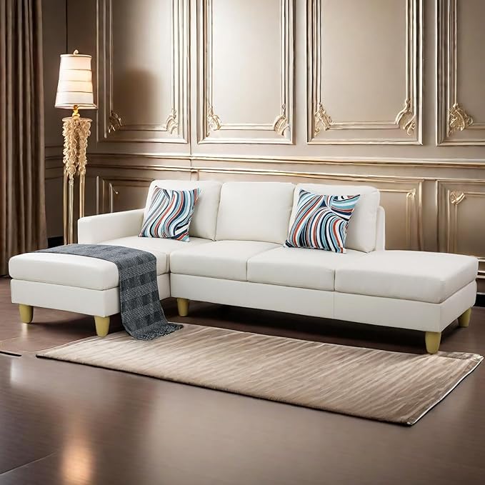 L Shaped Sectional Modern Sofa - Convertible Leather Sleeper Bed Couch Set with Reversible Chaise Lounge Modular Cloud Couch for Living Room Apartment