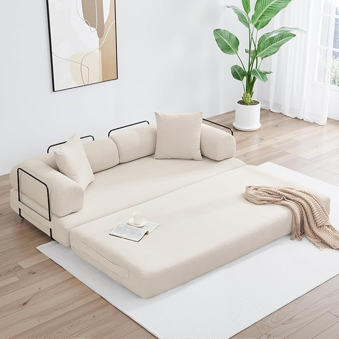 79 Inch Convertible Sleeper Sofa Bed 5 in-1 Boneless Floor Couch Bed with Fixed-Shape Frame Modular Floor Sofa Futon Couch for Living Room RV Studio Bedroom Small Spaces Green