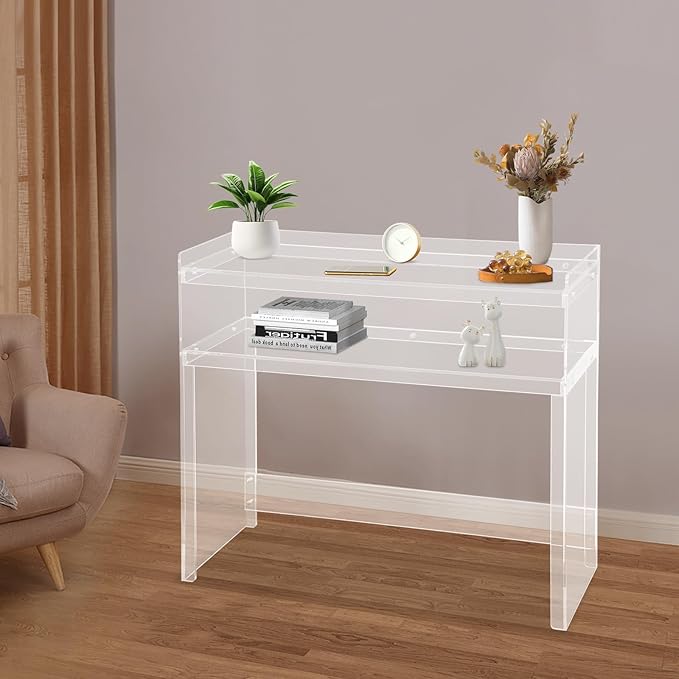 Acrylic Console Table 39.4×11.8×31.5in Laptop Workstation Study Table Modern Home Office Acrylic Console Desk for Living Room Office Entryway Hallway (Transparent)