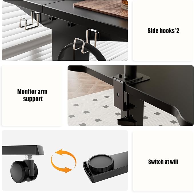 ERGOMAKER Low Height Adjustable Desk with Lockable Wheels Lifts 18.9-29.5 31.5 x 23.6 Electric Small Standing Desk with Splice Board for Home Office &amp Short People(Black Frame Black Desktop