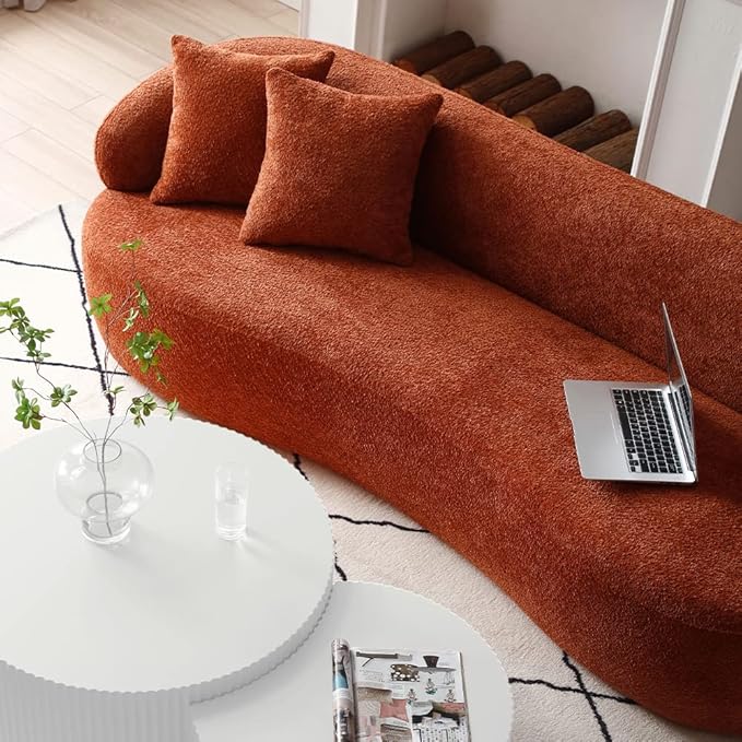 Curved Sofa Couch 86.6 3-Seater Modern Boucle Sectional Couch Comfy Cloud Upholstered 3 Seat Leisure Cushion Sofa with Pillows for Living Room Bedroom Office ApartmentOrange