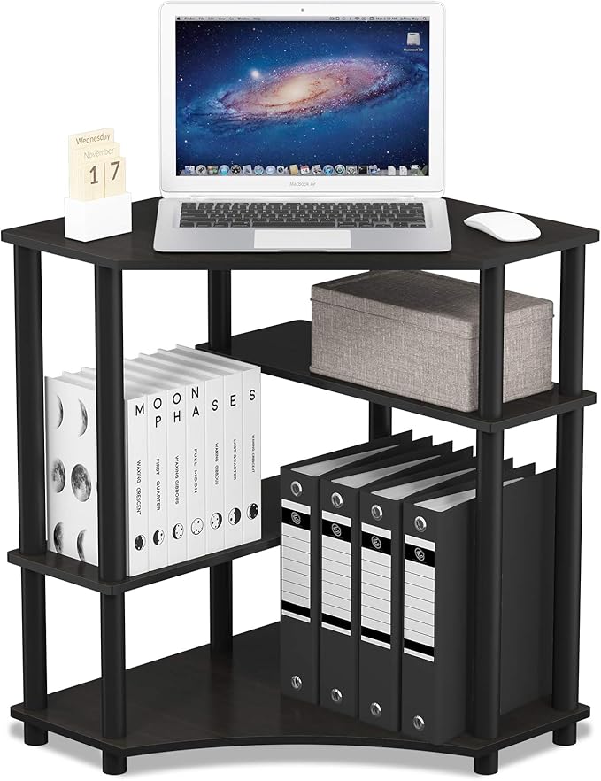 Furinno TURN-N-TUBE Desk Gaming Desk with Shelves Corner Computer Desk with Shelves Office Desk Space Saving For Home Office Bedroom Espresso