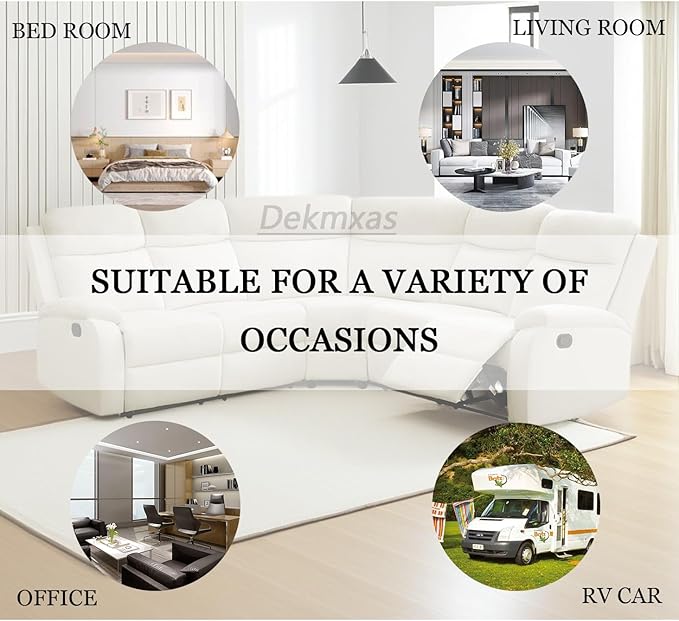 Living Room Furniture Set L-Shaped Sectional Sofa Fluff Fabric Recliner Adjustable Manual Sofa Set for Living Room OfficeApartmentRv Car（Off-White）
