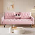 72 Pink Velvet Futon Couch Living Room Couch Bed Convertible Sleeper Sofa Bed with Cup Holder for Bedroom Guest Bed 2 Seater Reclining Sofas Couches with Nailhead Trim for Small Space (Pink)