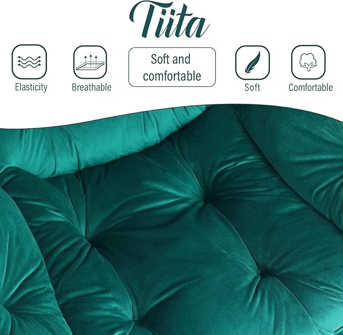 Tiita Lazy Chair with Ottoman Green Modern Large Accent Chair Comfy Leisure Sofa Armchair with Ottoman Reading Chair with Footrest for Bedroom Living Room Dorm Rooms Velvet Green