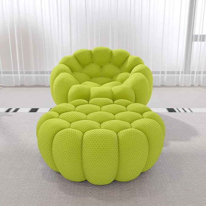 Bubble Couch 41.34'' Oversized Bubble Sofa Chair Modern Lazy Lounge Chair Mesh Fabric Round Floor Sofa 3D Honeycomb Shape Curved Couches for Living Room (Lemon Green)