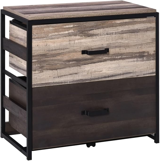 Wide 2-Drawer Lateral File Cabinet with Adjustable Metal Hanging Bars for A4 Letter &amp Legal Files Rustic Wood and Steel Storage Organizer for Home Office Anti-Tip Design