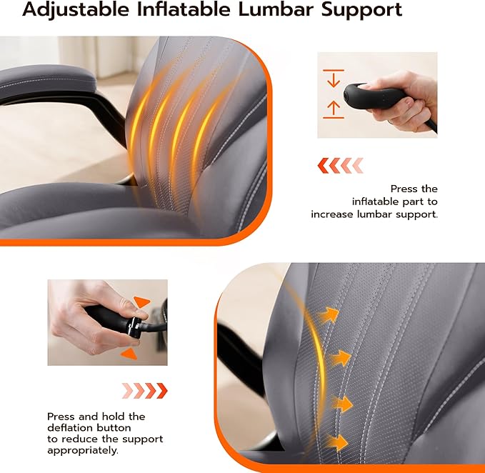 Office Desk Chair Ergonomic Computer Chair with Padded Flip-Up Arms and Adjustable Lumbar Support PU Leather Executive Chair with Tilt Lock and 360° Swivel Rolling Wheels for Work Study