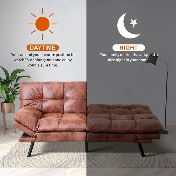 MUUEGM Futon Sofa Bed 71 Chestnut Convertible Memory Foam Futon Couch Bed Modern Loveseat Sleeper with Adjustable Backrests Armrests for Living RoomSmall SpaceOffice