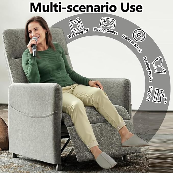 Black Power Recliner Chairs for Adults Lash Chair &amp Lay Flat Recliner for Small Spaces Living Room Bedroom Offices Theater Adjustable Footrest &amp Backrest/Side Pockets/USB (Light Grey)