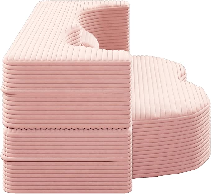 2 in 1 Folding Floor Couch Sofa Bed with 2 Pillows Convertible Sleeper Sofa Modern Full Mattress for Living Room Guestroom Plush Corduroy Floor Sofa BedNo Assembly RequiredBaby Pink