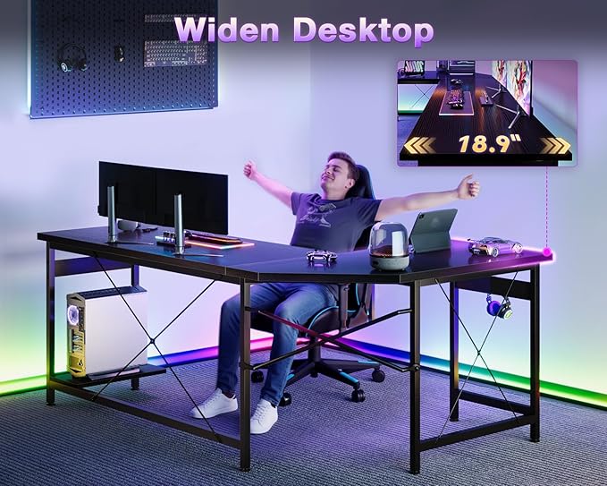 Coleshome 66 L Shaped Gaming Desk Corner Computer Desk Sturdy Home Office Computer Table Writing Desk Larger Gaming Desk Workstation Black