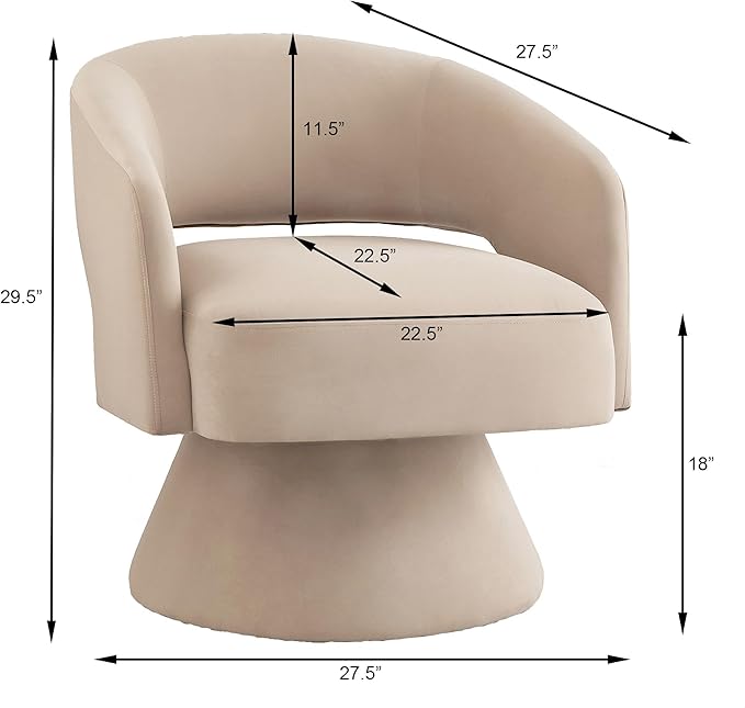 GDFStudio Swivel Barrel Chair Accent Arm Chair for Living Room Upholstered Velvet Round Reading Armchair Modern 360 Degree Comfy Swivel Chair with Open Backrest for Bedroom Office Taupe