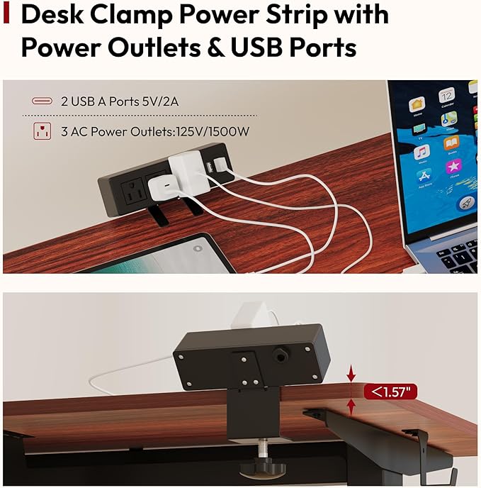 SANODESK Electric Standing Desk with Desk Clamp Power Strip 40x 24 Whole-Piece Desktop Height Adjustable Stand Up Desk with Cable Management Sit Stand Home Office Desk Black Frame/Mahogany Top