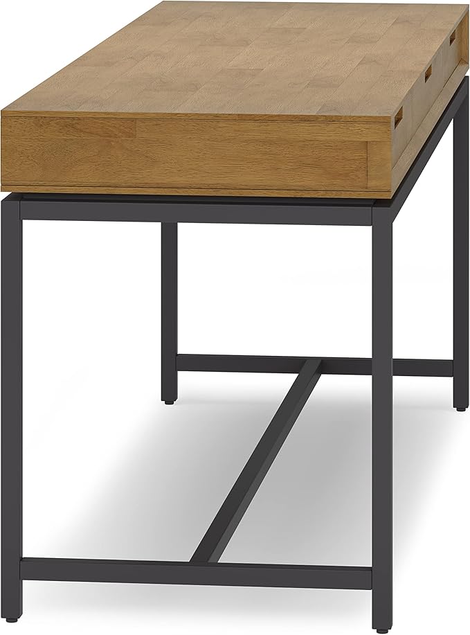 SIMPLIHOME Banting Desk - 72 Inch Wide Solid Wood and Metal Writing Desk in Medium Saddle Brown Modern Industrial Home Office Computer Table for Study with 2 Drawers and Flip-Down Keyboard Tray