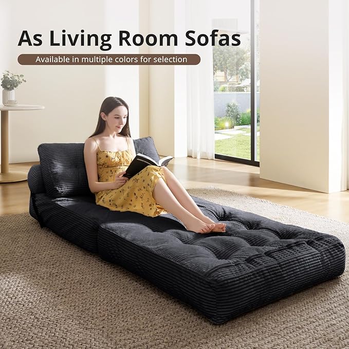 Folding Sofa Bed Convertible Sleeper Chair with Pillow Foldable Mattress with Back Support Portable Floor Sofa Lounge for Living Room Bedroom Dorm
