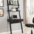 Cappuccino Wall Leaning Ladder Computer Desk with Drawer and 2 Shelves Space-Saving Modular Modern Design Home Office Desk for Bedroom Living Room or Apartment