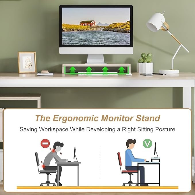 55 Inch L Shaped Desk with 3 Drawers White Desk with Storage Shelves Home Office Desk with Monitor Stand White and Walnut