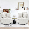 360° Swivel Barrel Chair Set of 2 30W Modern Velvet Upholstered Round Accent Chair with Button Tufted Design &amp 4 Movable Wheels Comfy Small Armchair for Living Room Bedroom Sillas Para Sala Bei