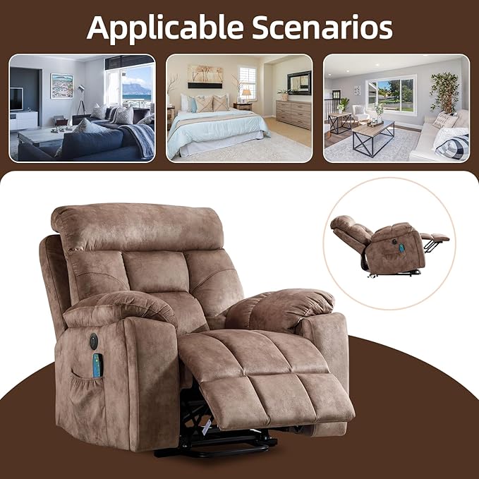 CANMOV Large Power Lift Recliner Chair with Massage and Heat for Elderly Big and Tall People Overstuffed Wide Recliners with 2 Cup Holders Side Pocket and USB Port Camel