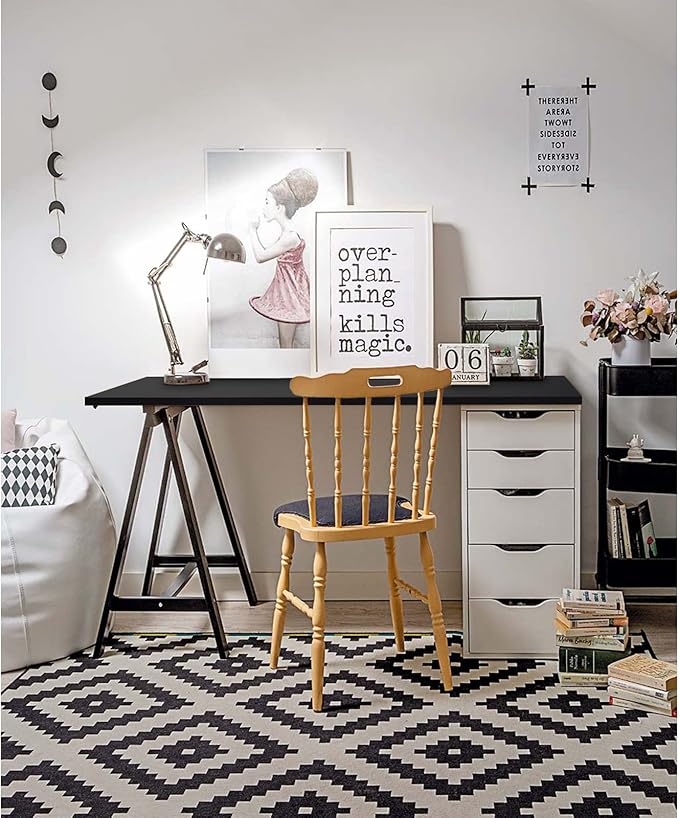 Kaboon 45x20 inch Black Table Top Universal Solid One-Piece Desktop Reversible Melamine Countertop Double Desks L-Desk DIY
