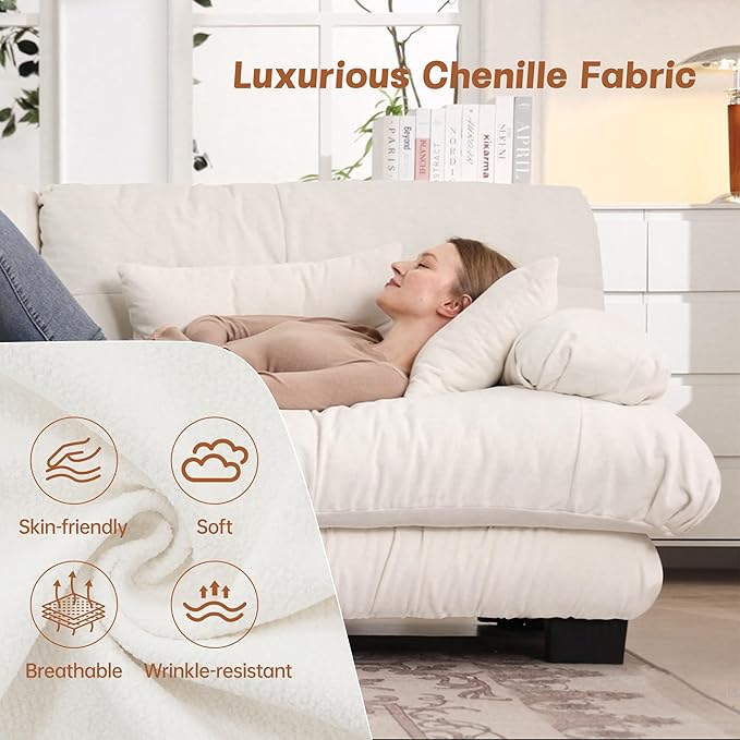133.8'' Sectional Couches for Living Room Memory Foam Chenille Cloud Couch Round Arm Deep Seat L Shaped Couch Sofa with Pillow and Ottoman