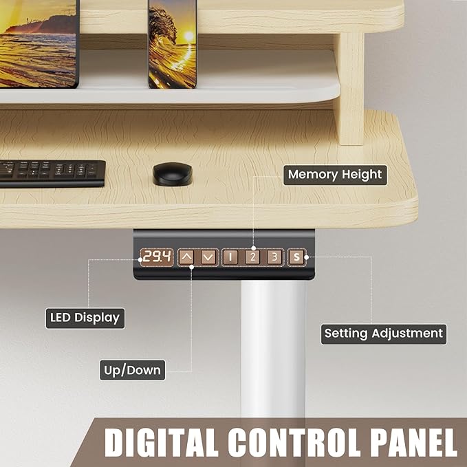 Flycity Electric L Shaped Standing Desk with Drawers 63 x 55 Corner Standing Desk Adjustable Height Stand Up Home Office Desk Dual Motor Sit Stand Desk with 3 Memory Preset &amp Lock Maple