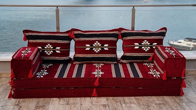 arabicsofa Maroon Turkish Low Floor Seating Sofa – Traditional Arabic Majlis Cushions
