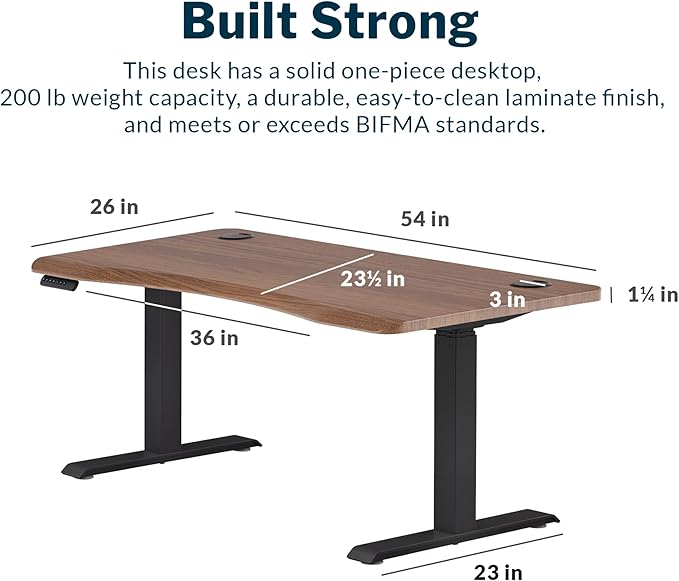 Vari Ergo 54x26 Electric Standing Desk + Height Adjustable Sit-Stand Desk + Curved Waterfall Edge 4 Memory Settings Quick Assembly Cable Management 200 lb Capacity – Walnut/Black (2 Boxes)