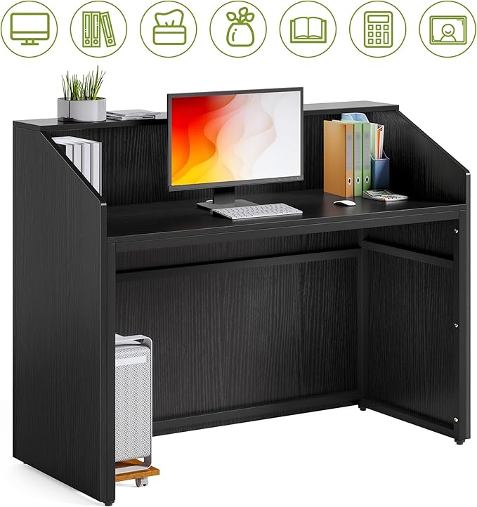 LITTLE TREE 47-Inch Reception Desk with Counter Black Front Desk Reception Room Table Retail Counter for Checkout Modern Welcome Desk for Lobby Office Beauty Salon
