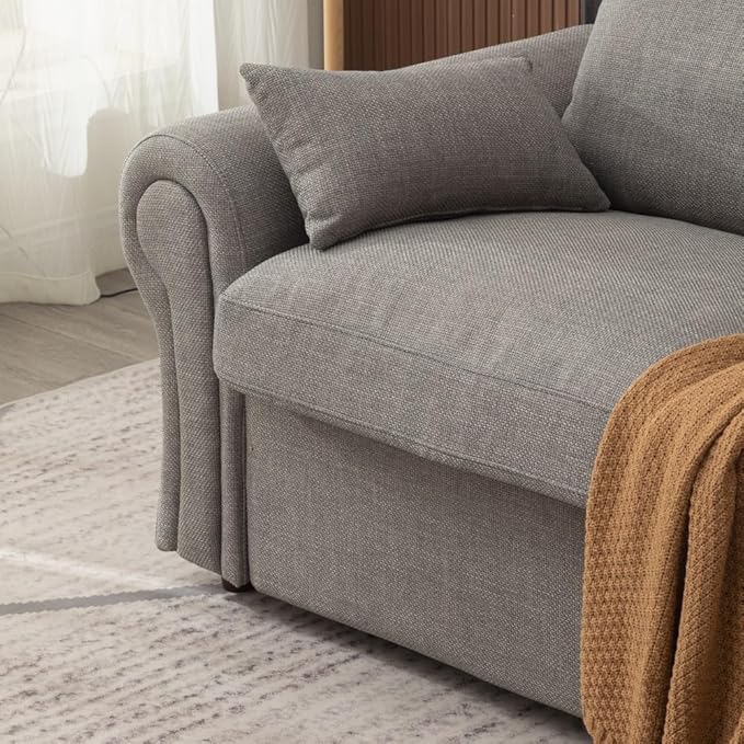 Panana Modern 2 Seater Loveseat Sofa Couch with Storage Dark Grey or Light Color Choice of Curved Sock or Track Arm Design (Light Gray 3 Seater - Ruched Arms)