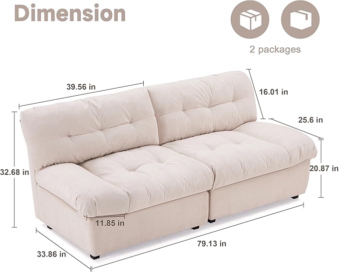 80 Chenille Cloud Deep Seat Overstuffed Couches for Living Room Cozy Comfy Cloud Sofa with Solid Wood Frame Modern Loveseat Sofa Couch for Small Spaces Pillow-Designed Armrest Couch Beige