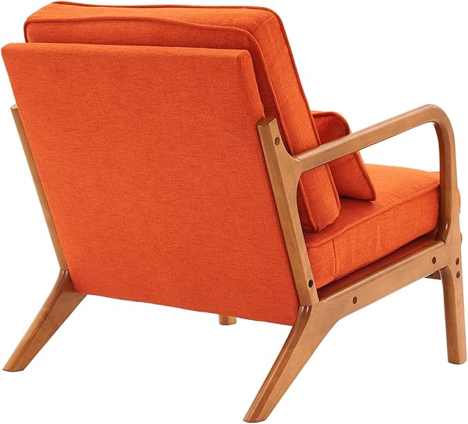 i-POOK Accent Chair Mid-Century Linen Fabric Upholstered Armchair with Pillow and Back Cushion Comfy Single Sofa Chair with Solid Wood Legs Reading Chair for Living Room Bedroom Office Burnt Orange