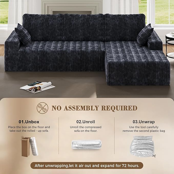 107 Sectional Couches 4 Seat Modular Sectional Sofa with Right Chaise Lounge Boneless Cloud Couch Upholstered Couch for Apartment Living Room No Assembly Required (Grey Stripe)