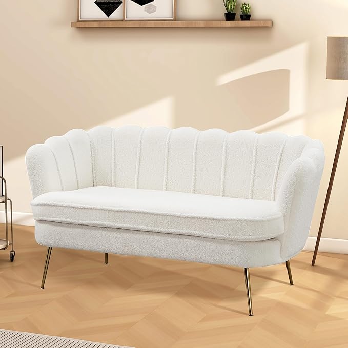 Aoiy &amp Wifon 59 W Comfy Small Loveseat for Small Spaces Upholstered 2-Seat Settee Loveseat with Metal Legs Boucle Ivory