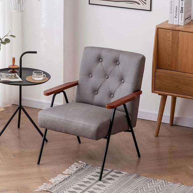 UNICOO - Modern Accent Chairs Mid-Century Armchair Living Room Chairs Leisure Chair with Metal Legs Reception Side Chairs (ZKL-222K Dark Grey)