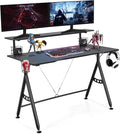POWERSTONE Ergonomic Computer Gaming Desk Workstation Two Tier Work Writing Table for Home Office with Storage for Monitor Headphone Controller and Speaker Black